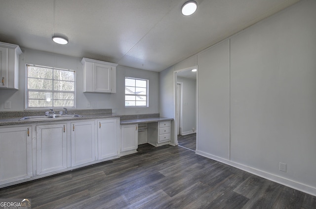 kitchen with sink, white cabinets, and dark hardwood / wood-style flooring