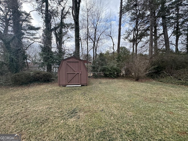 view of yard featuring a storage unit