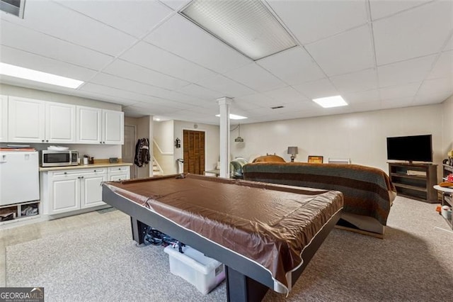 game room featuring a paneled ceiling and billiards