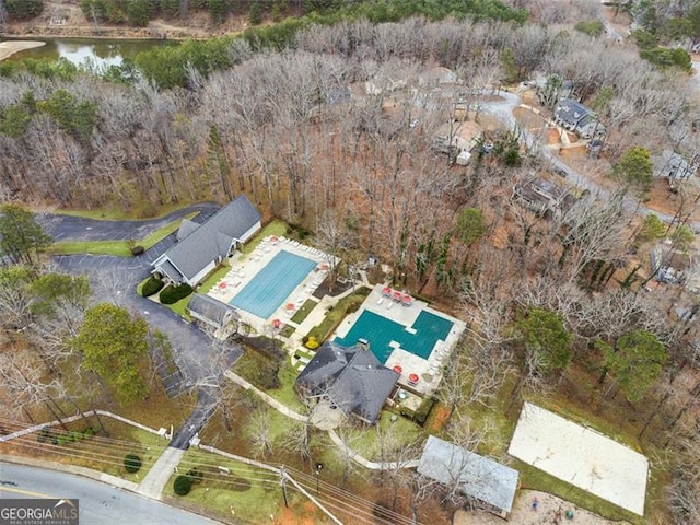 aerial view featuring a water view