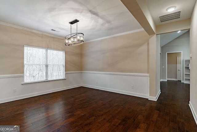 unfurnished dining area with dark wood-type flooring, visible vents, and baseboards