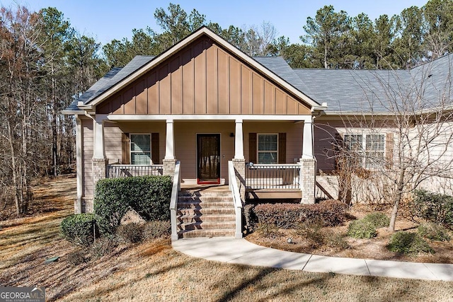 craftsman-style home with a porch and board and batten siding