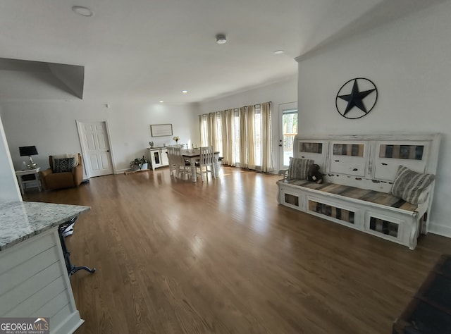 living room with dark wood-type flooring