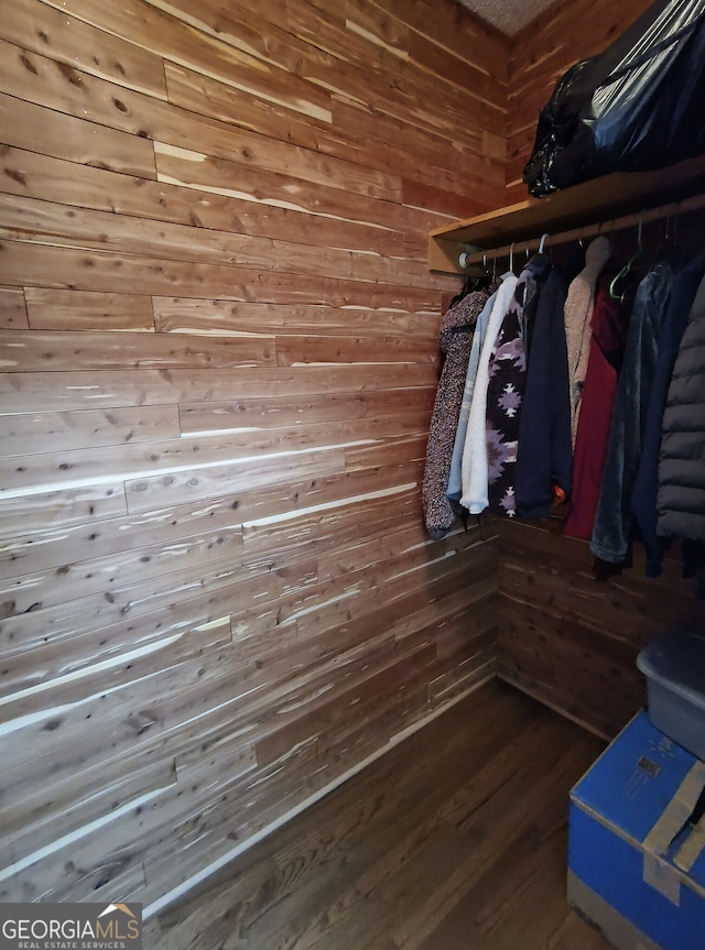 walk in closet with hardwood / wood-style flooring