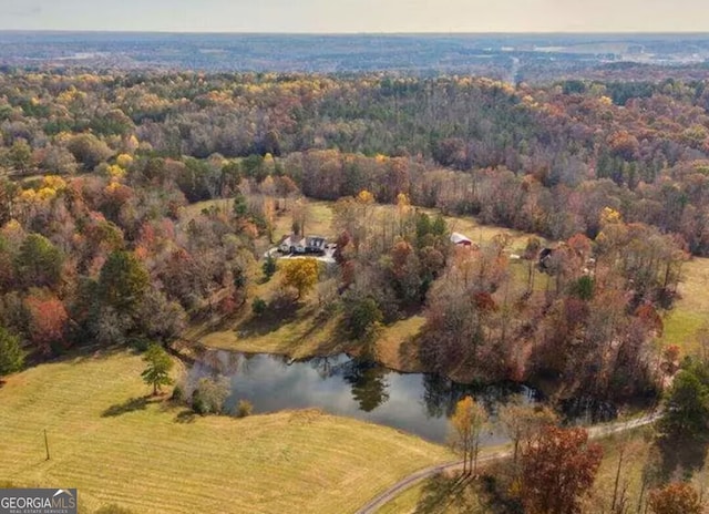 drone / aerial view featuring a rural view and a water view