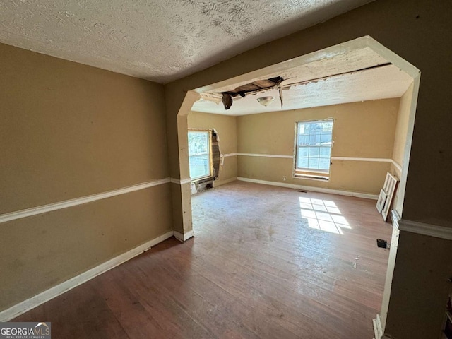 interior space with hardwood / wood-style floors, a textured ceiling, and a wealth of natural light