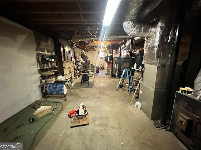 basement with heating unit