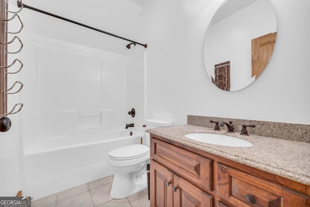 full bathroom with tile patterned flooring, vanity, bathtub / shower combination, and toilet