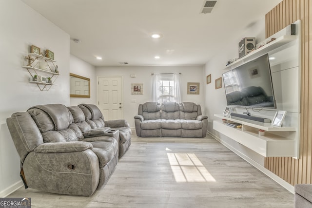 living room with light wood-type flooring