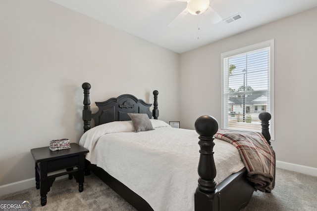 bedroom with carpet floors and ceiling fan