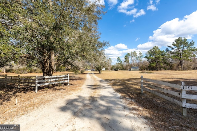 view of street with a rural view