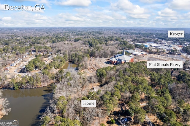 aerial view with a water view