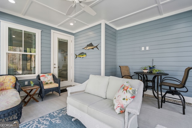 view of patio with an outdoor hangout area and ceiling fan