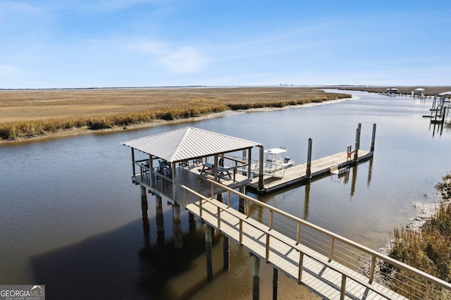 dock area with a water view