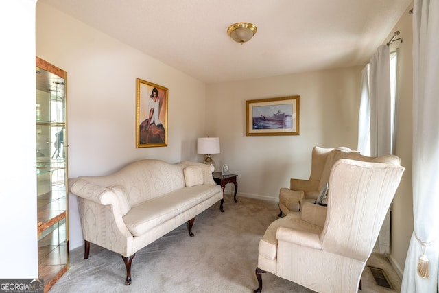 living area featuring carpet floors