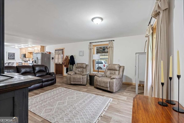 living room with light hardwood / wood-style floors