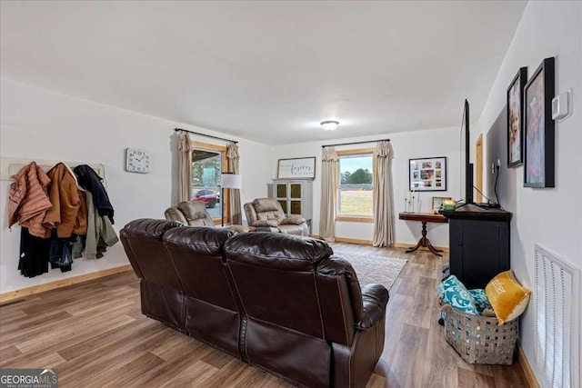 living room with hardwood / wood-style floors