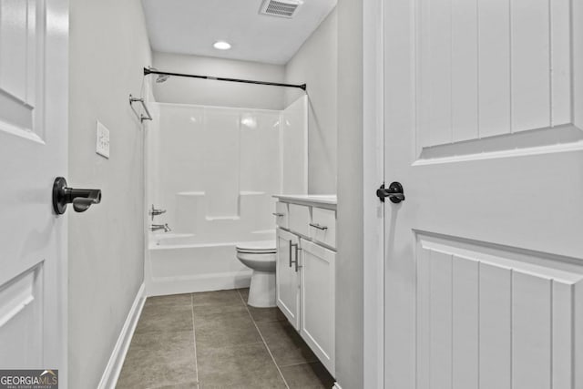 full bathroom with tile patterned floors, vanity, toilet, and tub / shower combination