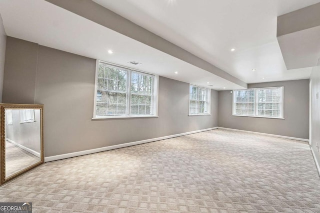 basement with light carpet