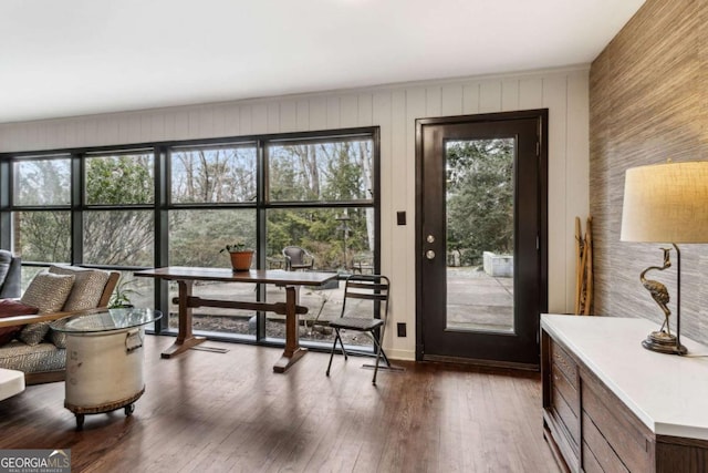 doorway to outside with dark hardwood / wood-style floors