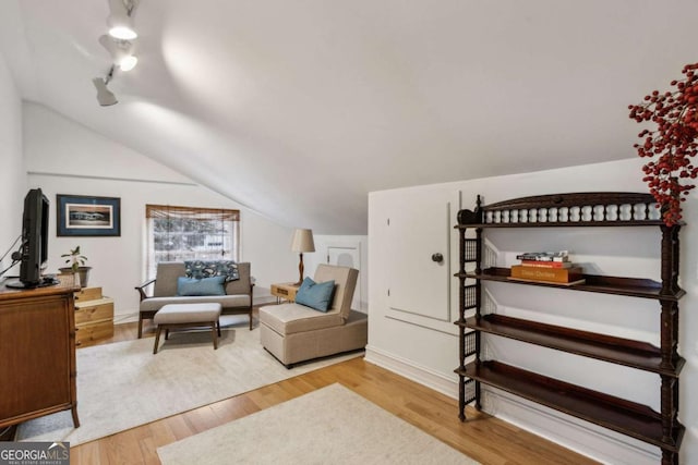 interior space featuring lofted ceiling and hardwood / wood-style floors