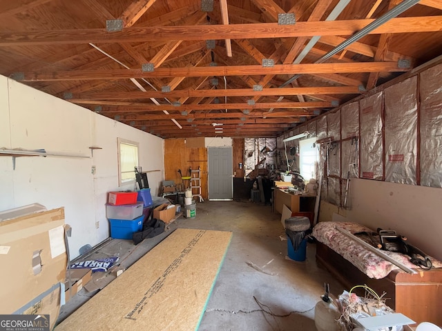 miscellaneous room featuring lofted ceiling