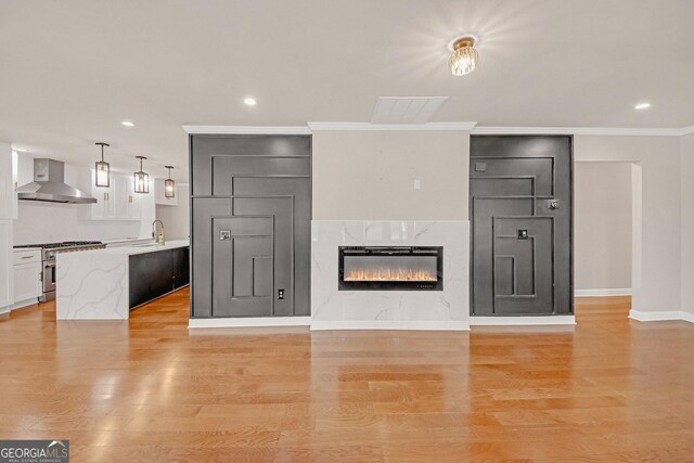 office space featuring ornamental molding and hardwood / wood-style floors