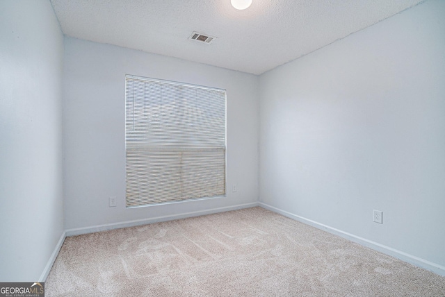 unfurnished room featuring light colored carpet and a textured ceiling