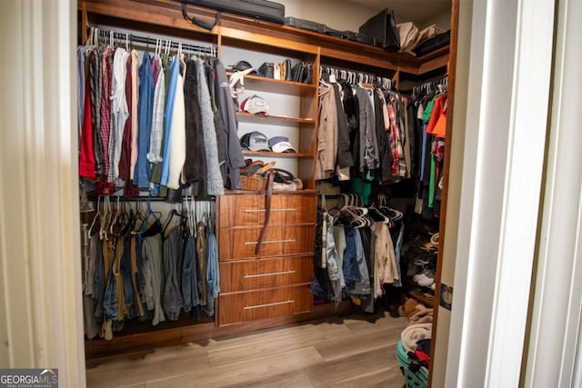 spacious closet featuring light hardwood / wood-style flooring