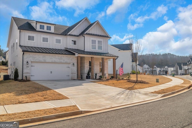 view of front of house featuring a garage, a porch, and cooling unit