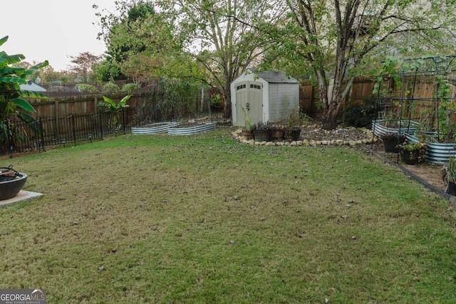 view of yard with a storage unit