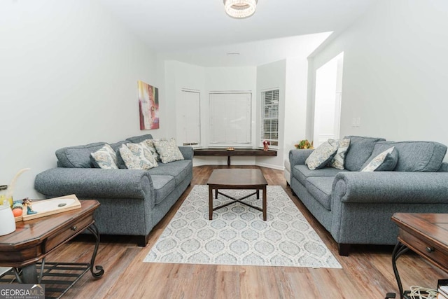 living room with hardwood / wood-style floors