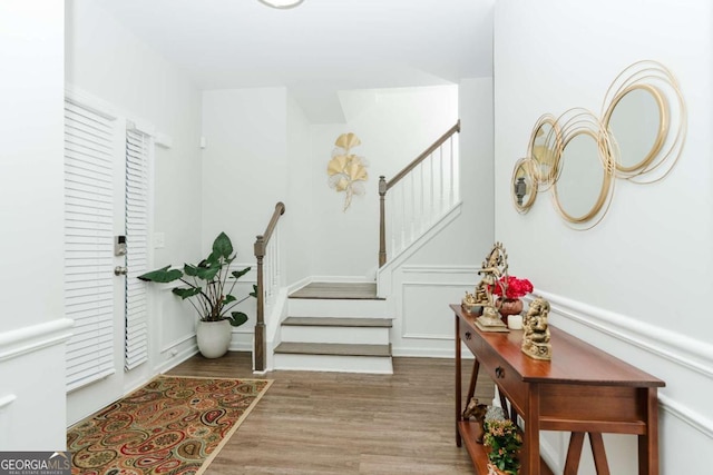 foyer entrance featuring wood-type flooring