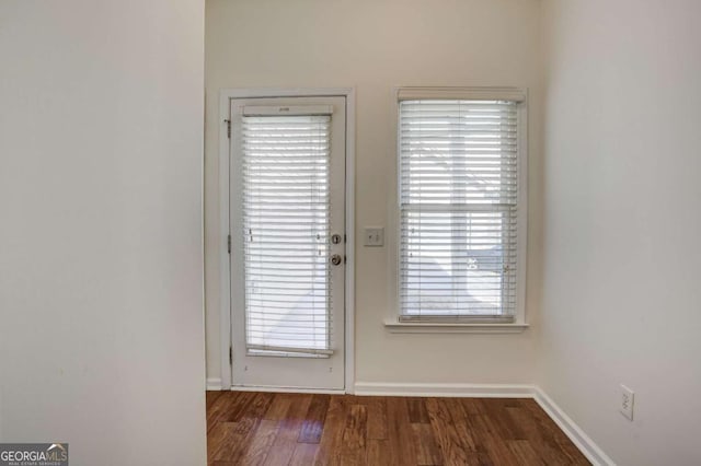 doorway featuring dark wood-type flooring