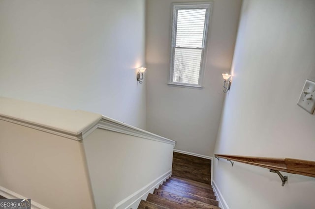 stairs with hardwood / wood-style floors