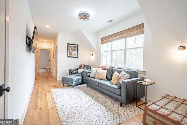 living room featuring light wood-type flooring