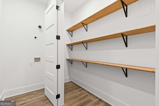 walk in closet featuring wood-type flooring