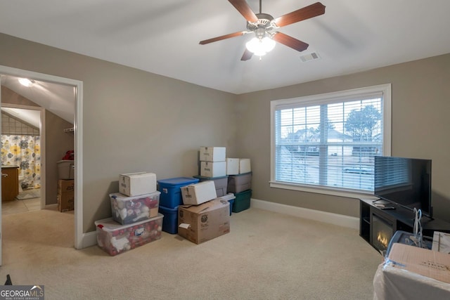 storage room featuring ceiling fan