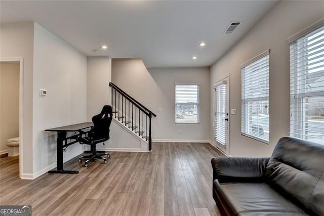 office area featuring light wood-type flooring