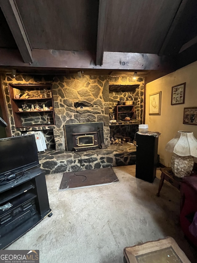 living room featuring a fireplace