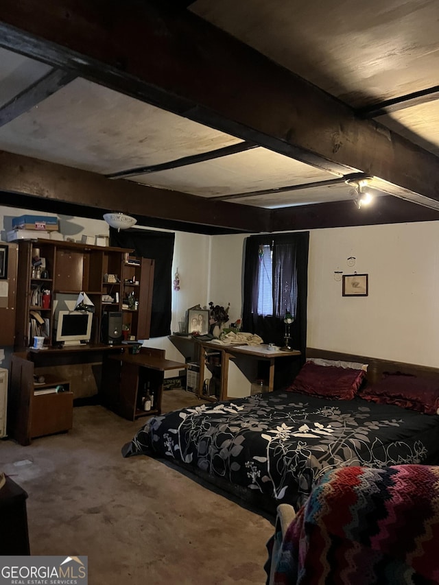 bedroom featuring beamed ceiling