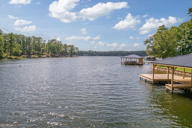 view of dock with a water view