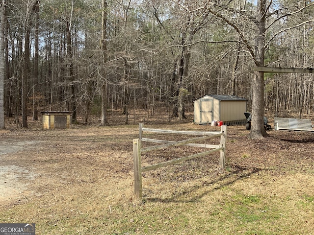 view of yard with a storage shed