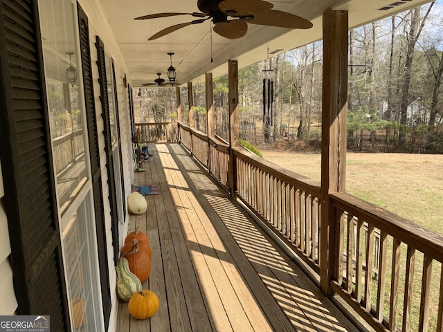 deck featuring ceiling fan