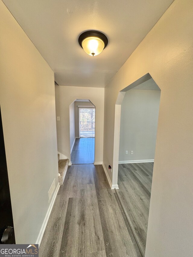 hall featuring dark hardwood / wood-style flooring