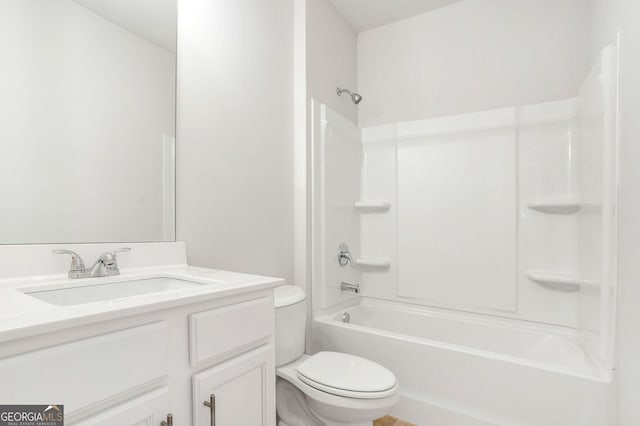 full bathroom with vanity, shower / bathtub combination, and toilet