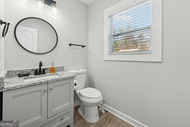 bathroom featuring vanity, hardwood / wood-style flooring, and toilet