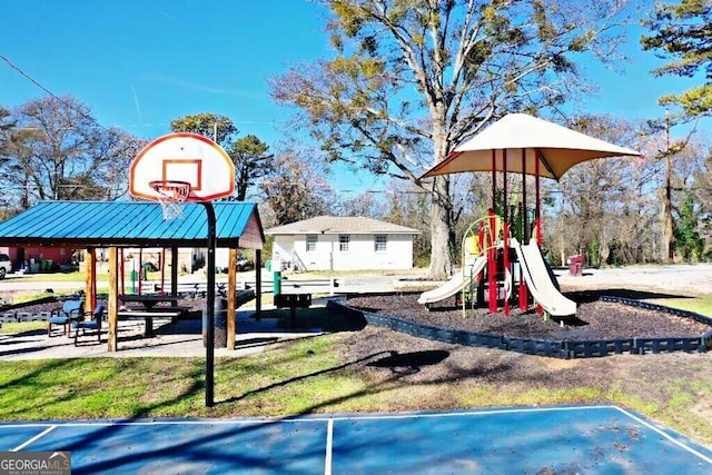 view of jungle gym with basketball court