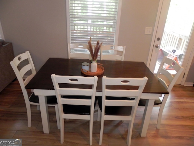 dining area featuring wood-type flooring