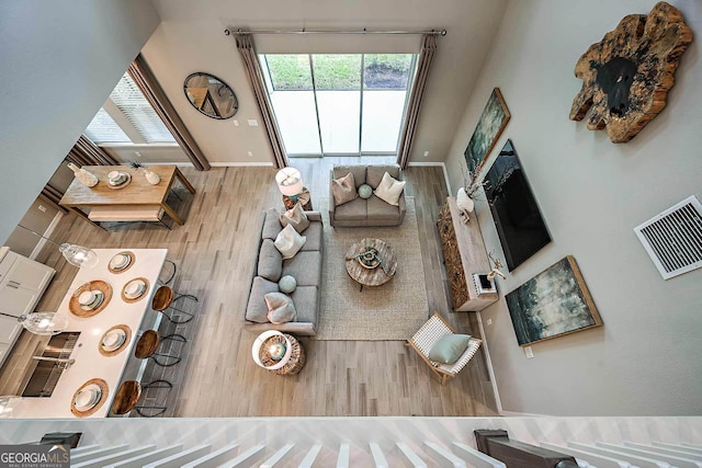 living room with light wood-type flooring